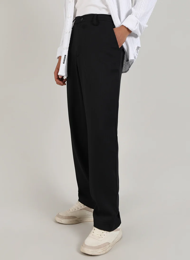 CAHOOT  Men's Onyx Black Tailored Heathered Trousers For Casual Wear | Tailored-Fit | Mid-Rise | Button Closure | Trousers Crafted With Comfort Fit For Everyday Wear for Men | Best Price UAE